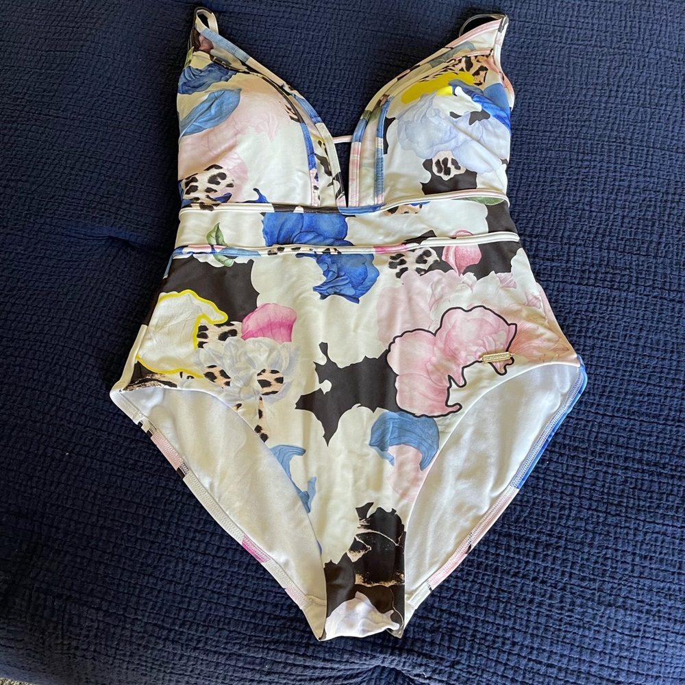 Sun seeker one piece floral and leopard swimsuit